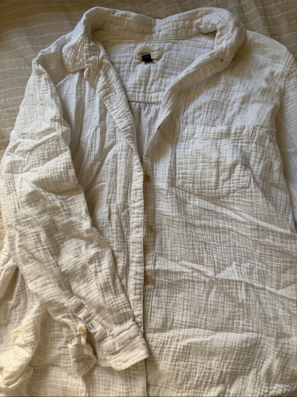 Men's White Gauze Button-Up Shirt - Casual Lightweight